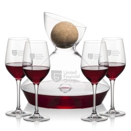 Customized Woodbury Carafe w/Cork Stopper & 4 Lethbridge Wine  Customized Woodbury Carafe w/Cork Stopper & 4 Lethbridge Wine