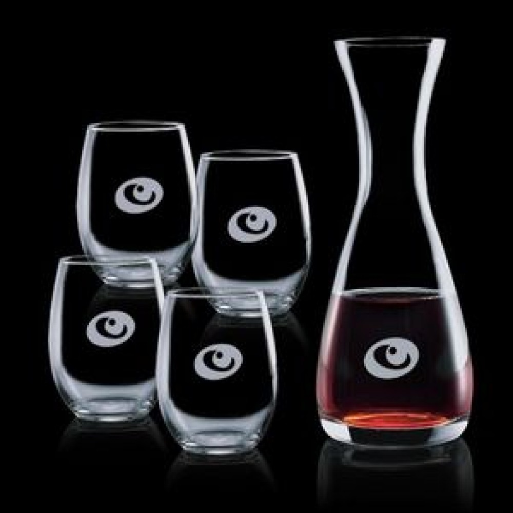 Custom Engraved Bishop Carafe & 4 Stemless Wine Custom Engraved Bishop Carafe & 4 Stemless Wine
