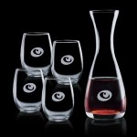 Custom Engraved Bishop Carafe & 4 Stemless Wine