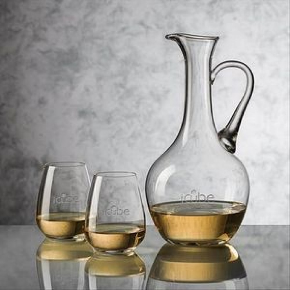 Logo Branded Deane Carafe & 2 Stemless Wine Glasses Logo Branded Deane Carafe & 2 Stemless Wine Glasses
