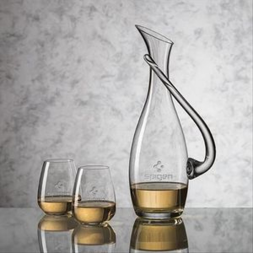 Custom Imprinted Uxbridge Carafe & 2 Stemless Wine Glasses Custom Imprinted Uxbridge Carafe & 2 Stemless Wine Glasses
