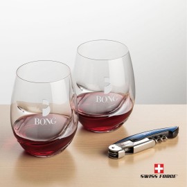 Personalized Swiss Force Opener & 2 Bartolo Wine - Blue