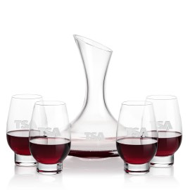 Madagascar Carafe & 4 Glenarden Stemless Wine with Logo