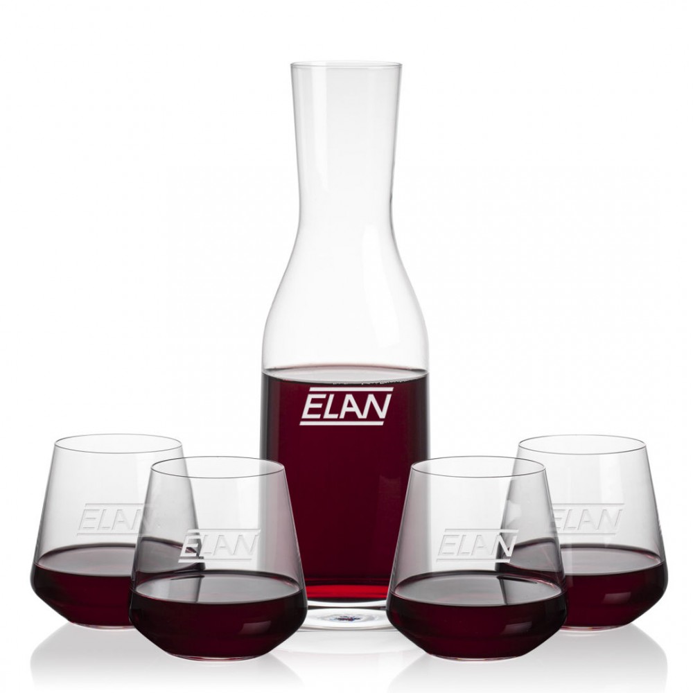 Caldmore Carafe & 4 Cannes Stemless Wine with Logo