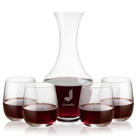 Oldham Carafe & 4 Crestview Stemless with Logo