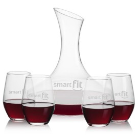 Hampton Carafe & 4 Vale Stemless Wine with Logo