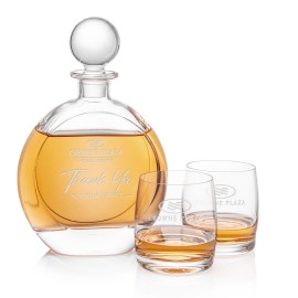 Bonello Decanter & 2 Valemount On-the-Rocks with Logo  Bonello Decanter & 2 Valemount On-the-Rocks with Logo