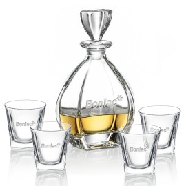 Brackley Decanter & 4 On-the-Rocks with Logo  Brackley Decanter & 4 On-the-Rocks with Logo