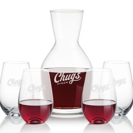 Westwood Carafe & 4 Boston Stemless with Logo  Westwood Carafe & 4 Boston Stemless with Logo