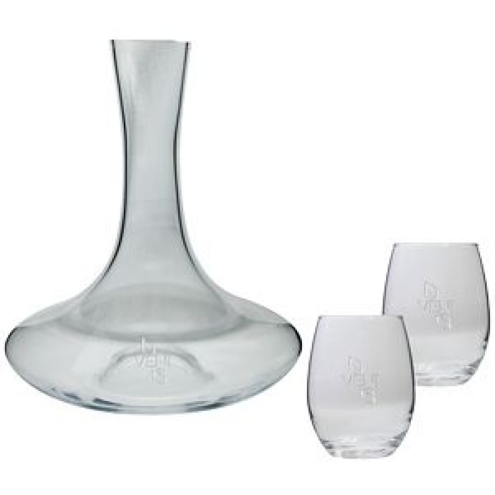 Sonoma Carafe (54 oz.) with Two Stemless (15 oz.) Wine Glasses (3 Piece Set) Logo Branded Sonoma Carafe (54 oz.) with Two Stemless (15 oz.) Wine Glasses (3 Piece Set) Logo Branded