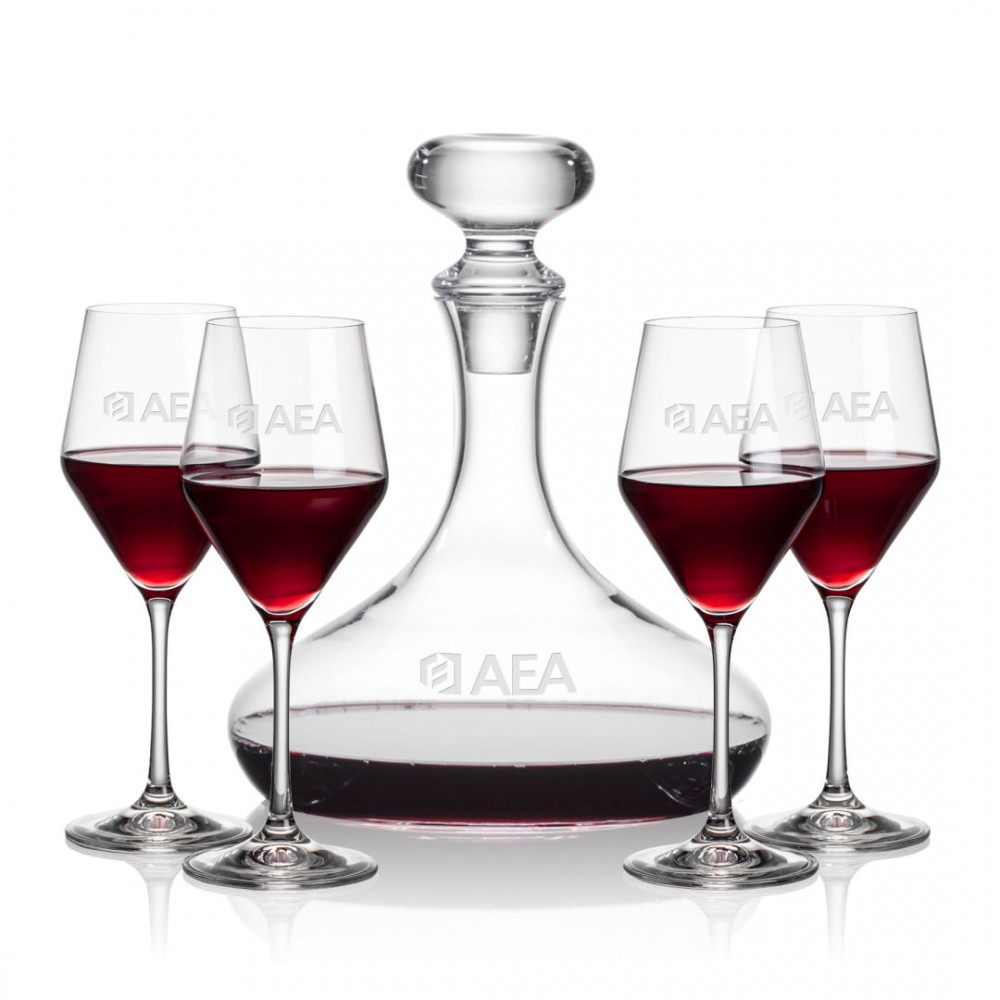 Stratford Decanter & 4 Bengston Wine with Logo Stratford Decanter & 4 Bengston Wine with Logo