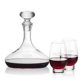 Logo Branded Stratford Decanter & 2 Glenarden Stemless Wine