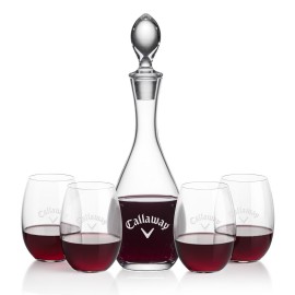 Malvern Decanter & 4 Carlita Stemless Wine with Logo