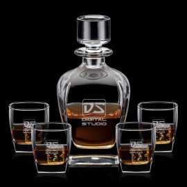 Sterling Decanter & 4 On-the-Rocks with Logo