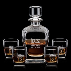 Logo Branded Sterling Decanter & 4 On-the-Rocks  Logo Branded Sterling Decanter & 4 On-the-Rocks