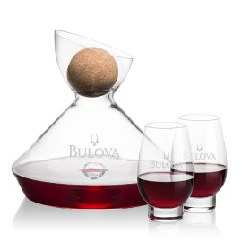 Woodbury Carafe w/Cork Stopper & Glenarden Stemless Wine with Logo