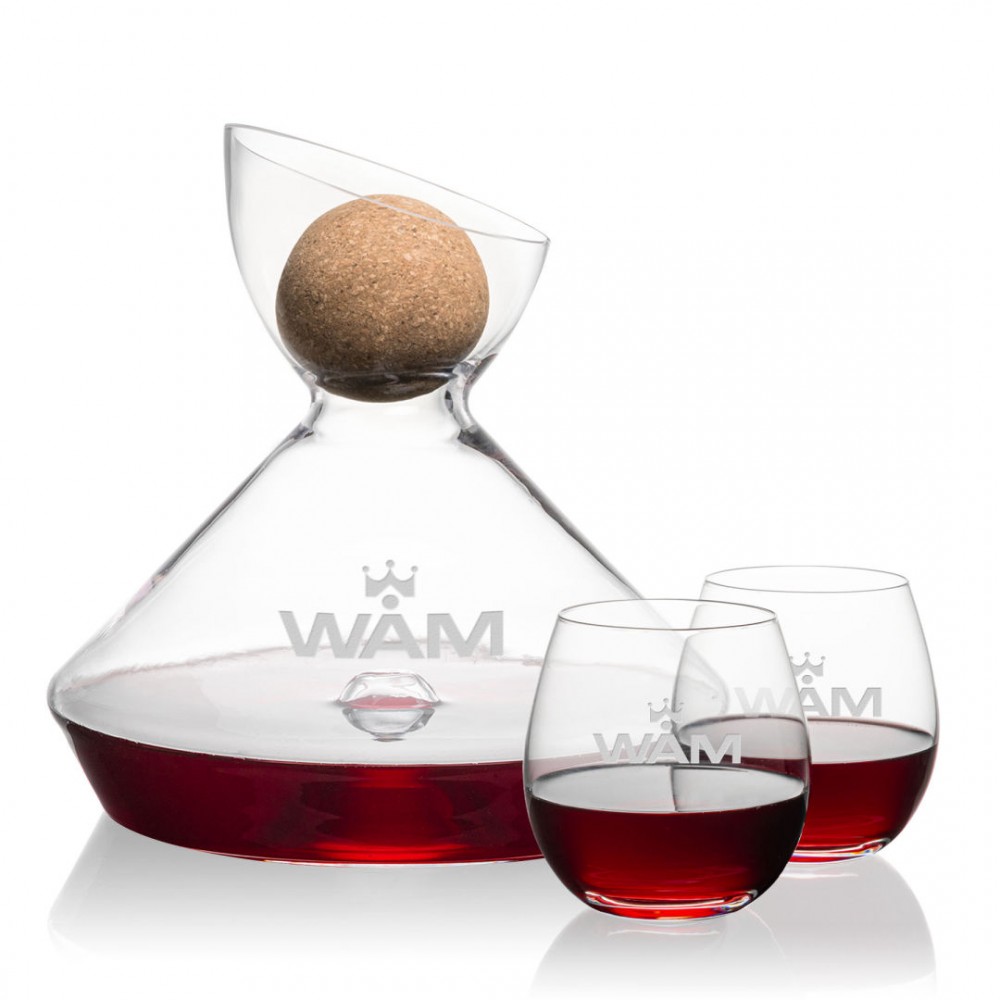 Custom Woodbury Carafe w/Cork Stopper & Redmond Stemless Wine