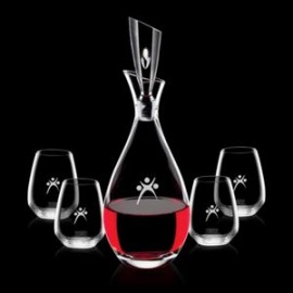 Juliette Decanter & 4 Brunswick Stemless Wine with Logo  Juliette Decanter & 4 Brunswick Stemless Wine with Logo