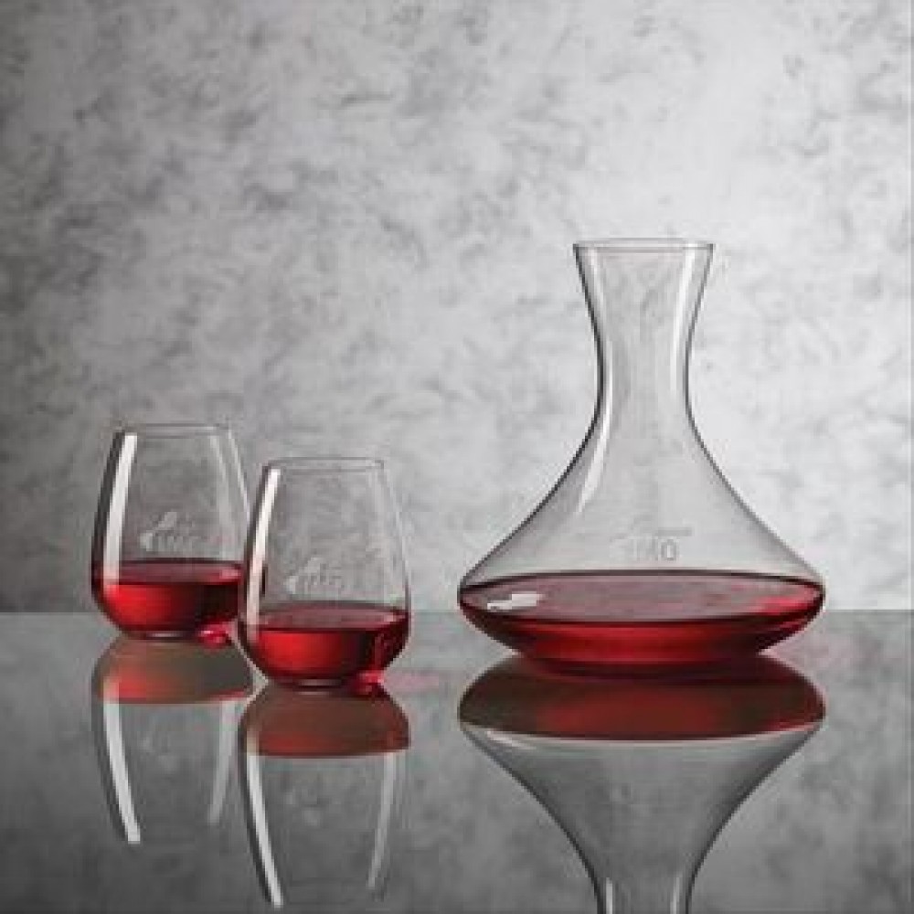 Custom Imprinted Senderwood Carafe & 2 Stemless Wine Glasses Custom Imprinted Senderwood Carafe & 2 Stemless Wine Glasses