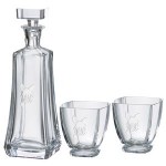 Arezzo Decanter (25 oz.) with Two Matching (10.75 oz.) Arezzo Rocks Glasses (3 Piece Set) with Logo