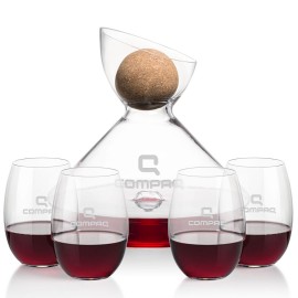Woodbury Carafe w/Cork Stopper & 4 Carlita Stemless Wine with Logo