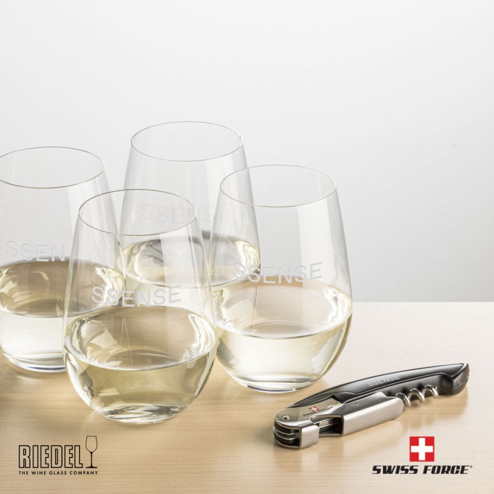 Swiss Force Opener & 4 RIEDEL Wine - Black with Logo