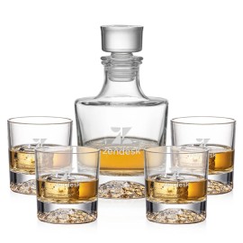 Heathfield Decanter & 4 On-the-Rocks with Logo  Heathfield Decanter & 4 On-the-Rocks with Logo