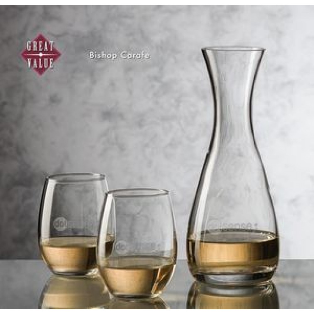 Custom Imprinted Bishop Carafe & 4 Stemless Wine Glasses Custom Imprinted Bishop Carafe & 4 Stemless Wine Glasses
