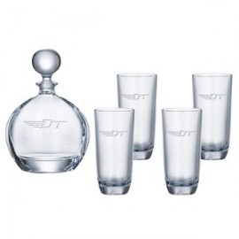 Orbit Round Decanter (27 oz.) with Four Matching (10.5 oz.) Orbit Highball Glasses (5 Piece Set) with Logo