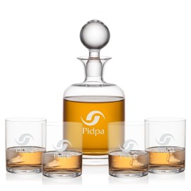Stockton Decanter & 4 On-the-Rocks with Logo  Stockton Decanter & 4 On-the-Rocks with Logo