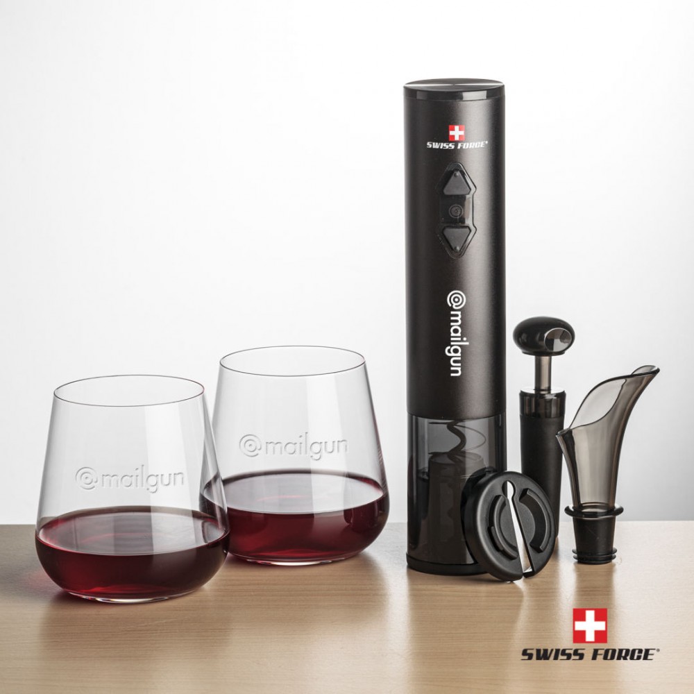 Swiss Force Opener & 2 Howden Stemless Wine with Logo