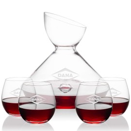 Woodbury Carafe & 4 Redmond Stemless Wine with Logo  Woodbury Carafe & 4 Redmond Stemless Wine with Logo