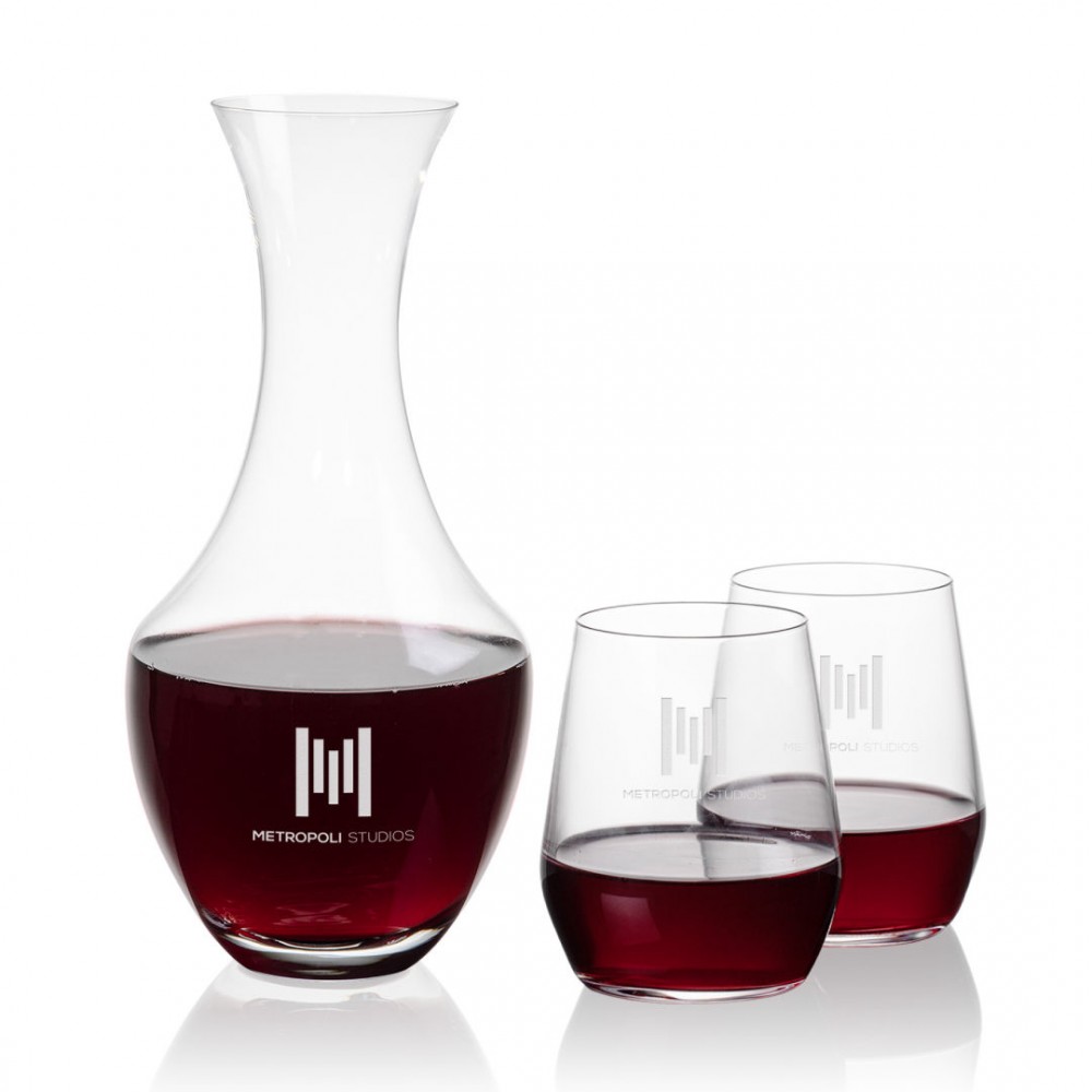 Logo Branded Oldham Carafe & Germain Stemless Wine Logo Branded Oldham Carafe & Germain Stemless Wine