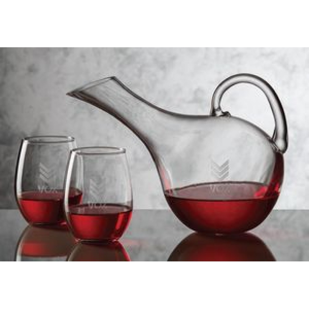 Medford Carafe & 4 Stemless Wine Glasses Logo Branded Medford Carafe & 4 Stemless Wine Glasses Logo Branded