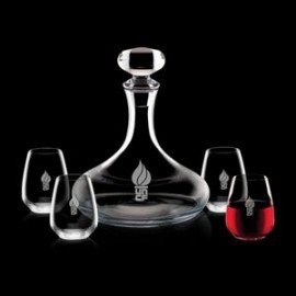 Stratford Decanter & 4 Brunswick Stemless Wine with Logo