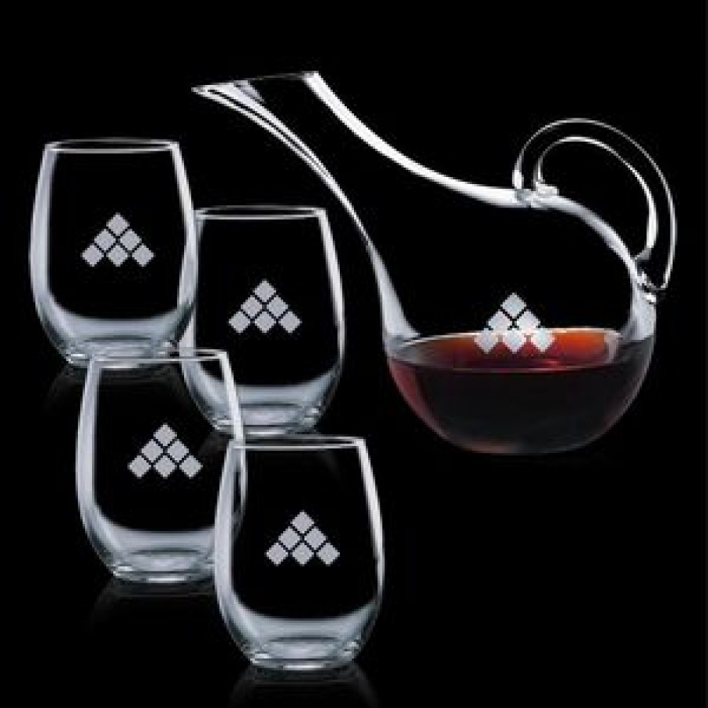 Custom Engraved Medford Carafe & 4 Stemless Wine Custom Engraved Medford Carafe & 4 Stemless Wine