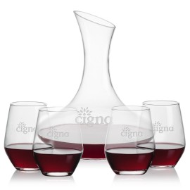 Custom Hampton Carafe & 4 Mandelay Stemless Wine
