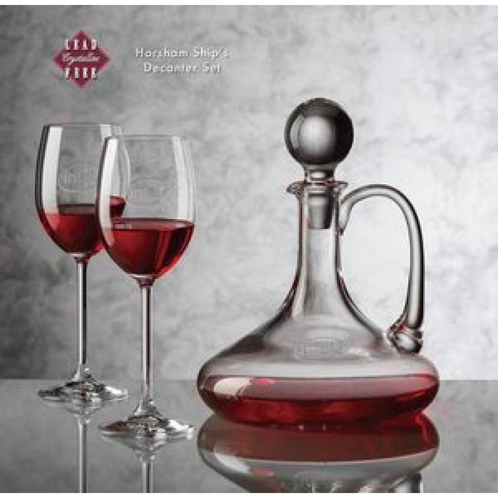 Horsham Ship's Decanter & 4 Wine Glasses Custom Imprinted Horsham Ship's Decanter & 4 Wine Glasses Custom Imprinted