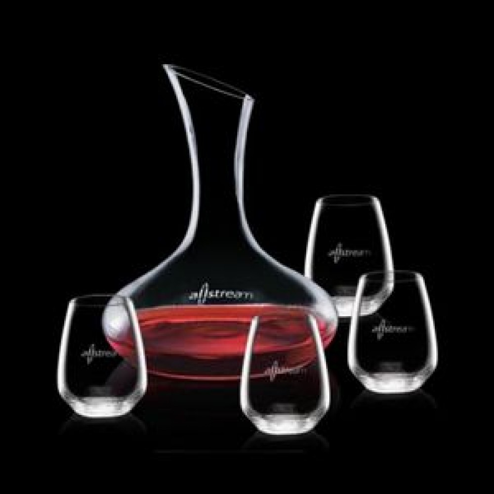 Cimarron Carafe & 4 Stemless Wine Logo Branded Cimarron Carafe & 4 Stemless Wine Logo Branded