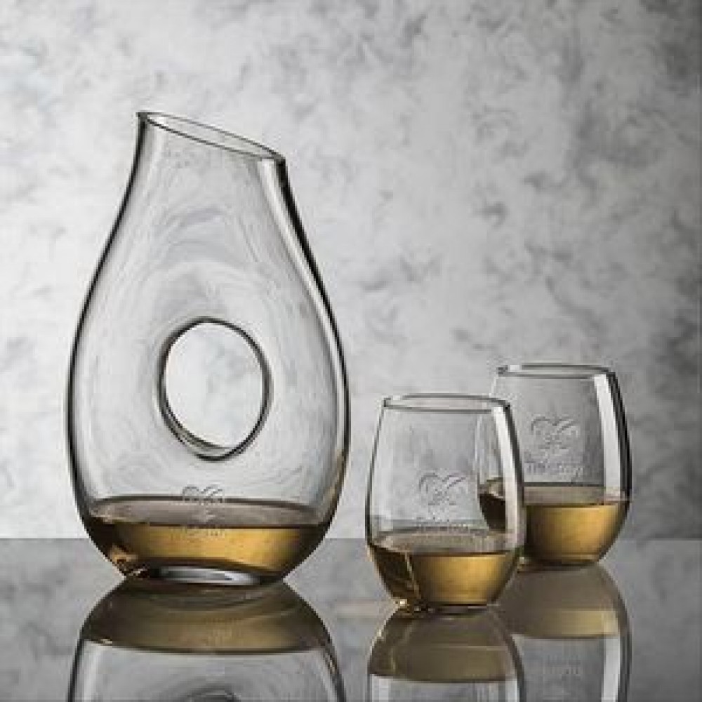 Custom Engraved Hallandale Carafe & 2 Stemless Wine Glasses Custom Engraved Hallandale Carafe & 2 Stemless Wine Glasses