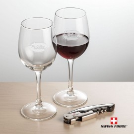 Logo Branded Swiss Force Opener & 2 Connoisseur Wine - Silver