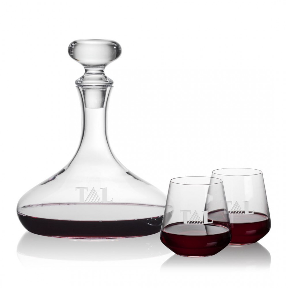 Stratford Decanter & 2 Cannes Stemless Wine with Logo