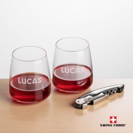 Personalized Swiss Force Opener & 2 Dunhill Wine - Silver