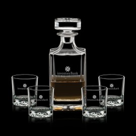 Cassidy Decanter & 4 On-the-Rocks with Logo  Cassidy Decanter & 4 On-the-Rocks with Logo
