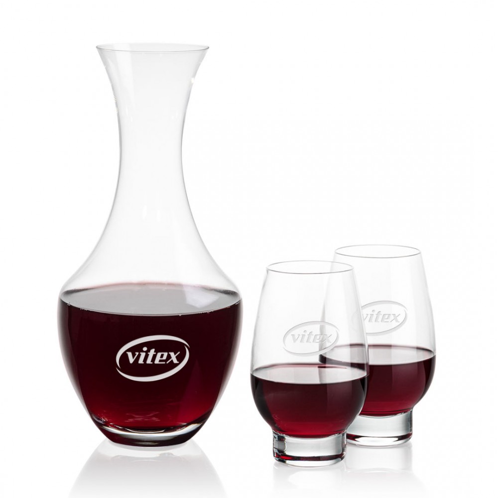 Oldham Carafe & Glenarden Stemless Wine with Logo