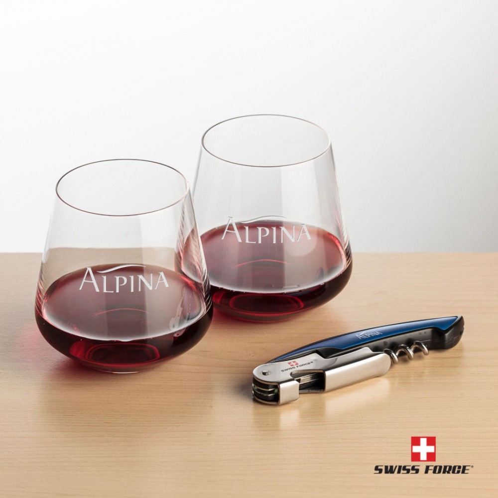 Logo Branded Swiss Force Opener & 2 Cannes Wine - Blue Logo Branded Swiss Force Opener & 2 Cannes Wine - Blue