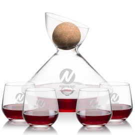 Personalized Woodbury Carafe w/Cork Stopper & 4 Garland Stemless Wine