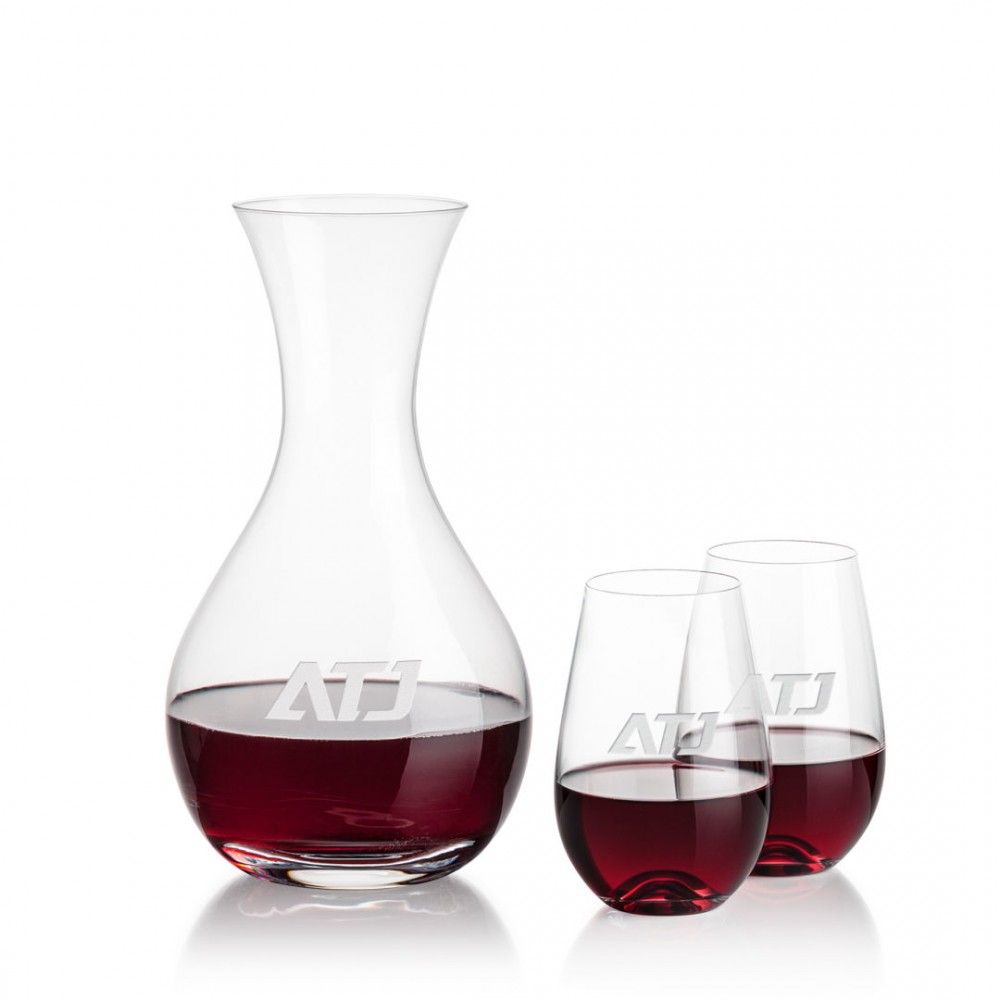 Adelita Carafe & Boston Stemless Wine with Logo Adelita Carafe & Boston Stemless Wine with Logo