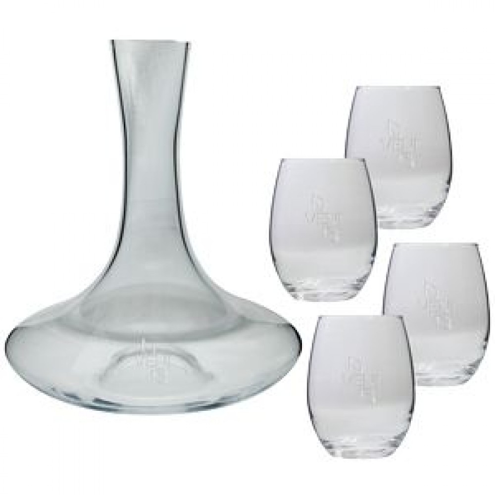 Logo Branded Sonoma Carafe (54 oz.) with Four Stemless (15 oz.) Wine Glasses (5 Piece Set) Logo Branded Sonoma Carafe (54 oz.) with Four Stemless (15 oz.) Wine Glasses (5 Piece Set)