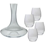 Logo Branded Sonoma Carafe (54 oz.) with Four Stemless (15 oz.) Wine Glasses (5 Piece Set)